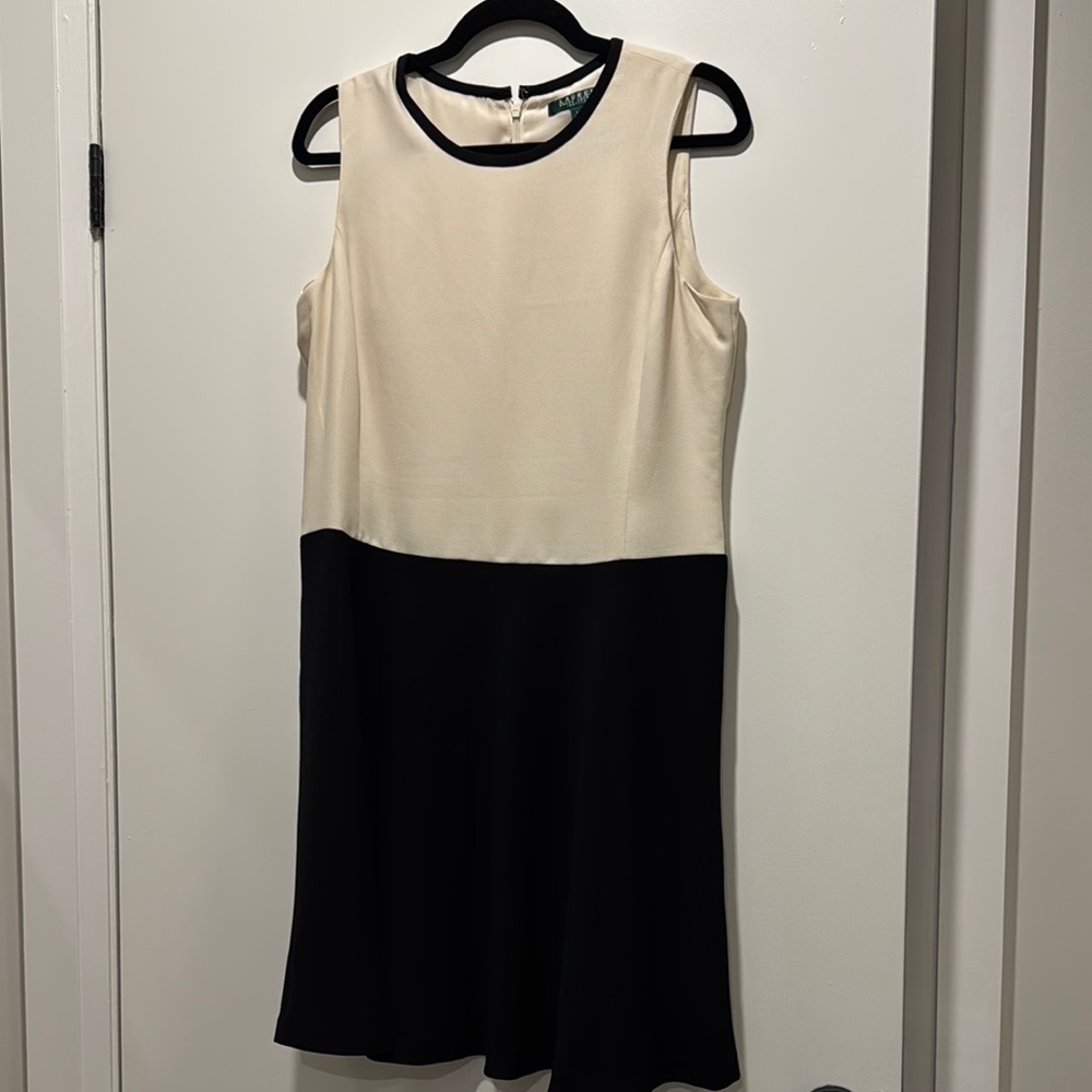 Ralph Lauren Cream Black Sheath Dress for Work